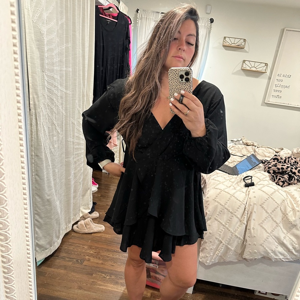 Short black ruffle dress